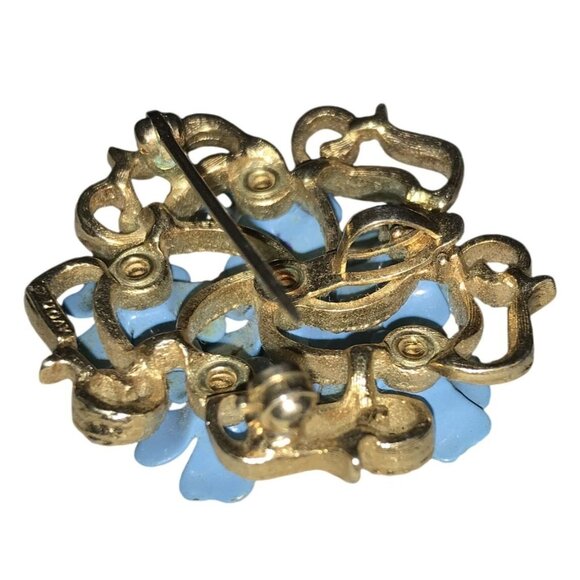 Vintage Avon Blue Enamel Floral Brooch/Pendant With Rhinestones & Gold-Tone Meta - Picture 6 of 7